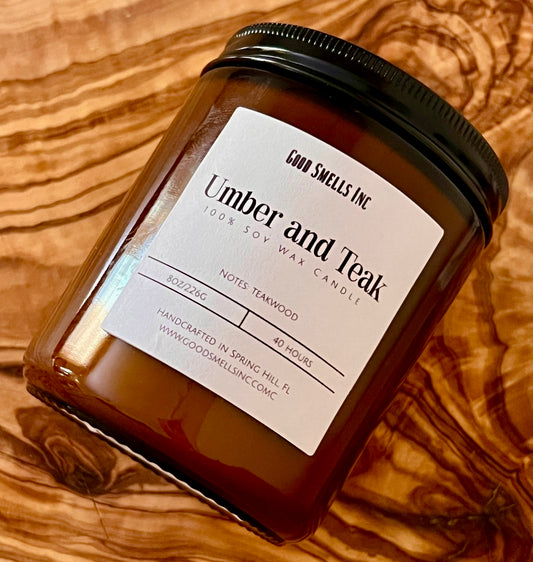 Umber and teak soy candle